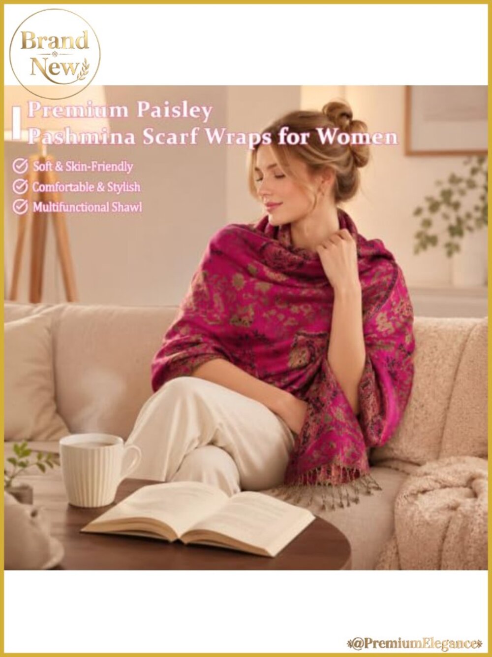 Reversible Paisley Pashmina Shawl Wrap Scarf Cotton Acrylic 78x28